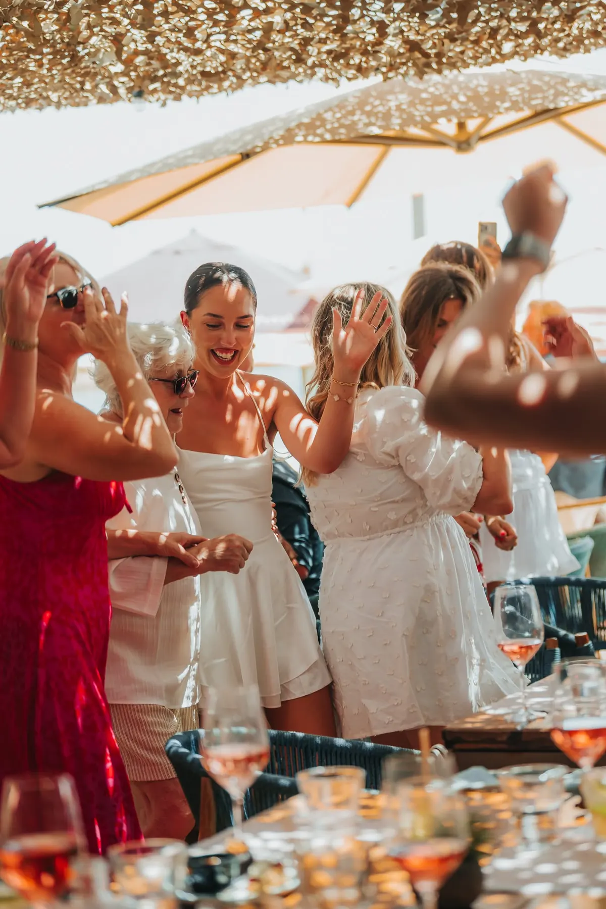 Guests dancing on the terrace during a celebration