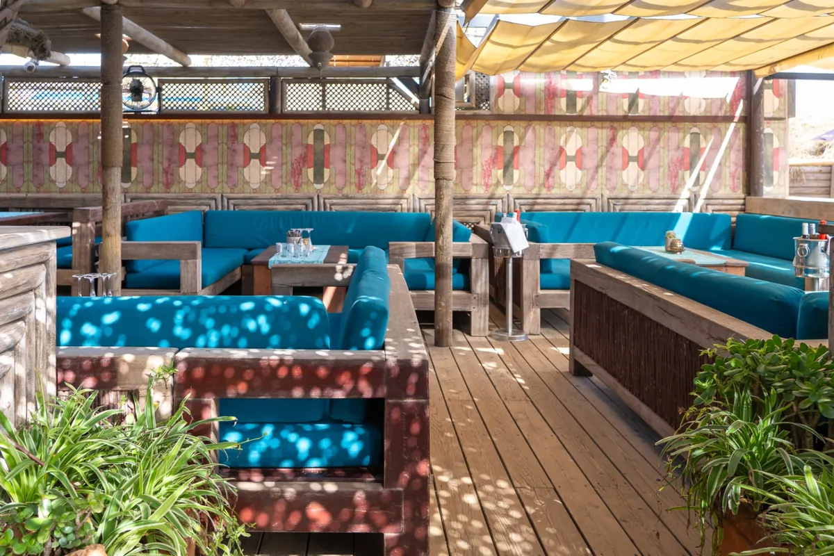 The beach lounge laid out for guests